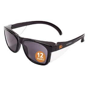 نظارات أمان KleenGuard™ V30 Maverick™ (49311)، مع طلاء مضاد للضباب من KleenVision™، عدسات دخانية، إطار أسود، نظارة شمسية للجنسين للرجال والنساء (الكمية 12)