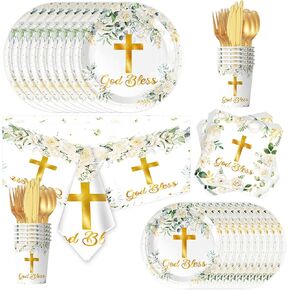 81Pcs God Bless Party Tableware Set First Communion Party Decoration,Newborn Baptism Church Birthday Party Supplies