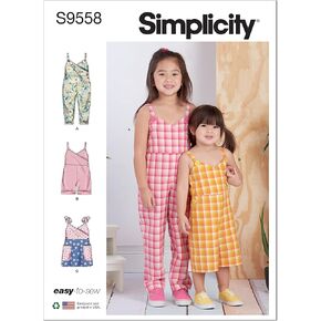 Simplicity Toddler's and Children's Jumpsuit, Jumper and Romper Sewing Pattern Kit, Code S9558, Sizes 4-5-6-7-8, Multicolor