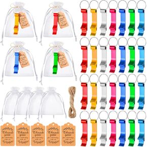 42 Pcs Bottle Opener Keychain Colorful Aluminum Beer Opener Keychain with Organza Bags Tags 20 Meters Rope for Men Women Guests Small and Practical Easy to Carry Bridal Shower Party Favors Wedding