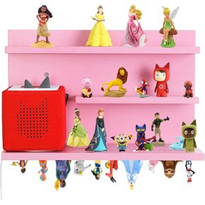 PHOENANCEE Magnetic Wall Shelf for Tonies Audio Play Character and Toniebox,Figures Floating Shelves Wooden for Tonie Storage Display,Compatible Charging Station for Children Kid's Room(3-Layered)