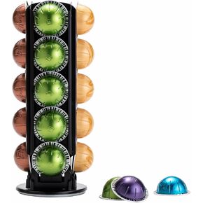 Nespresso Pod Holder for Vertuo Pod Holder Carousel Stand Storage with 360 Degree, Chrome Coffee Pod Holder Organizer for Nespresso Vertuo, 20 Pods