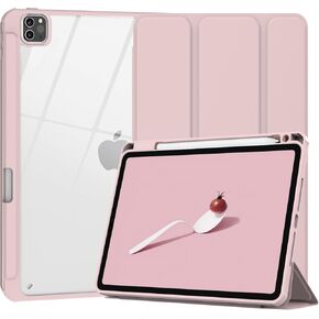 حافظة لجهاز iPad Pro 11 بوصة 2022 (الجيل الرابع)/ 2021 (الجيل الثالث) / 2020 (الجيل الثاني، حافظة Smart Pro 11 مع حامل أقلام، غطاء خلفي شفاف لجهاز iPad Pro 11 بوصة، نوم/استيقاظ تلقائي، وردي