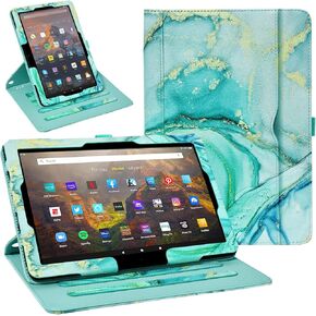 جراب Kindle Fire HD 10 Tablet & Fire HD 10 Plus (الجيل الحادي عشر، إصدار 2021) الجديد بالكامل، حامل عرض متعدد الزوايا حماية 360 درجة، نوم/تنبيه تلقائي مع فتحات للبطاقات - أزرق رخامي
