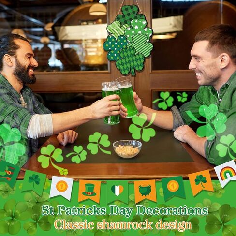 St Patrick's Day Front Door Sign Wooden Shamrocks Plaque Wreath Ornament Irish Hanging Welcome Board Spring Home Wall Green Lucky Shamrock Truck Decoration (Plaid Shamrock,13 x 9.3 Inch) in Saudi Arabia