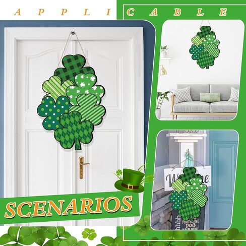 St Patrick's Day Front Door Sign Wooden Shamrocks Plaque Wreath Ornament Irish Hanging Welcome Board Spring Home Wall Green Lucky Shamrock Truck Decoration (Plaid Shamrock,13 x 9.3 Inch) in Saudi Arabia