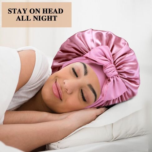 2+3 Large Satin Bonnets with Scrunchies for Women, Hair Bonnet Sleeping Tie Bonnet for Braids Curly Hair in Kuwait