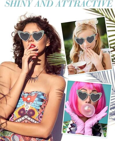 6 أزواج من النظارات الشمسية لوصيفات العروس وحجر الراين على شكل قلب ونظارات شمسية للعروس لحفلات الزفاف وحفلات العزوبية (أسود) in Saudi Arabia