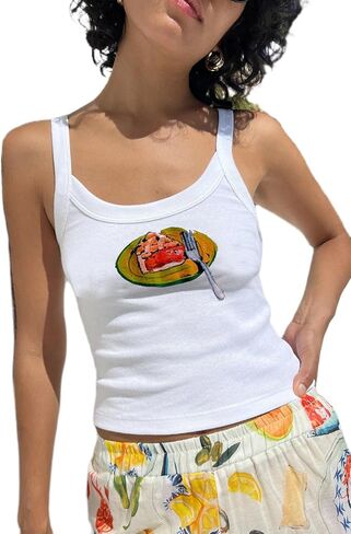 Women Y2k Graphic Tank Tops Sleeveless Cute Fruit Print Slim Fit Crop Top Vintage Aesthetic 90s Summer Tops in Saudi Arabia