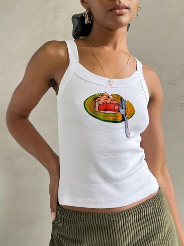 Women Y2k Graphic Tank Tops Sleeveless Cute Fruit Print Slim Fit Crop Top Vintage Aesthetic 90s Summer Tops in Saudi Arabia