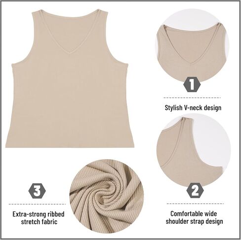 قمصان علوية بدون أكمام للسيدات بمقاسات كبيرة ورقبة على شكل V وقمصان صيفية متماسكة مضلعة بدون أكمام وقمصان أساسية بمقاس نحيف in Kuwait