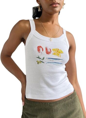 Women Y2k Graphic Tank Tops Sleeveless Cute Fruit Print Slim Fit Crop Top Vintage Aesthetic 90s Summer Tops in Saudi Arabia