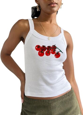 Women Y2k Graphic Tank Tops Sleeveless Cute Fruit Print Slim Fit Crop Top Vintage Aesthetic 90s Summer Tops in Saudi Arabia