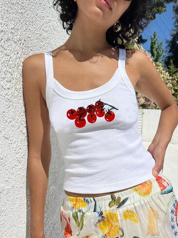Women Y2k Graphic Tank Tops Sleeveless Cute Fruit Print Slim Fit Crop Top Vintage Aesthetic 90s Summer Tops in Saudi Arabia