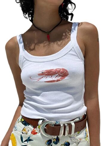 Women Y2k Graphic Tank Tops Sleeveless Cute Fruit Print Slim Fit Crop Top Vintage Aesthetic 90s Summer Tops in Saudi Arabia