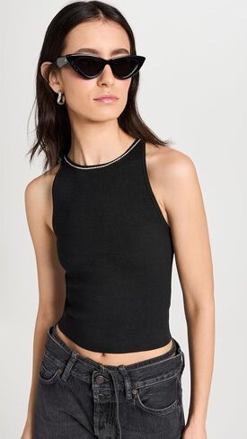 alice + olivia Women's Val Crystal Fringe Cutout Tank in Saudi Arabia