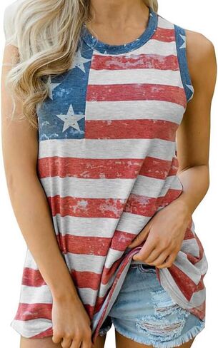 Women American Flag Tank Tops 4th of July USA Flag Loose Camisole Tunic Stars and Stripes T-Shirt in Saudi Arabia