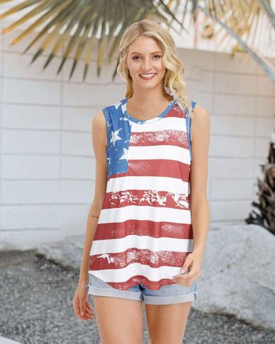 Women American Flag Tank Tops 4th of July USA Flag Loose Camisole Tunic Stars and Stripes T-Shirt in Saudi Arabia