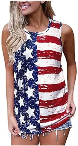 Women American Flag Tank Tops 4th of July USA Flag Loose Camisole Tunic Stars and Stripes T-Shirt in Saudi Arabia