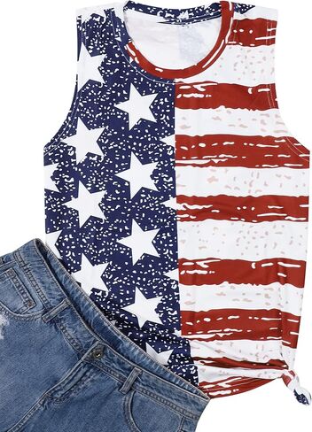 Women American Flag Tank Tops 4th of July USA Flag Loose Camisole Tunic Stars and Stripes T-Shirt in Saudi Arabia