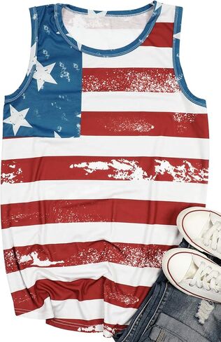 Women American Flag Tank Tops 4th of July USA Flag Loose Camisole Tunic Stars and Stripes T-Shirt in Saudi Arabia