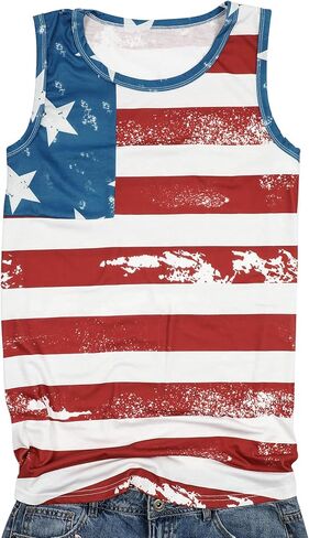 Women American Flag Tank Tops 4th of July USA Flag Loose Camisole Tunic Stars and Stripes T-Shirt in Saudi Arabia