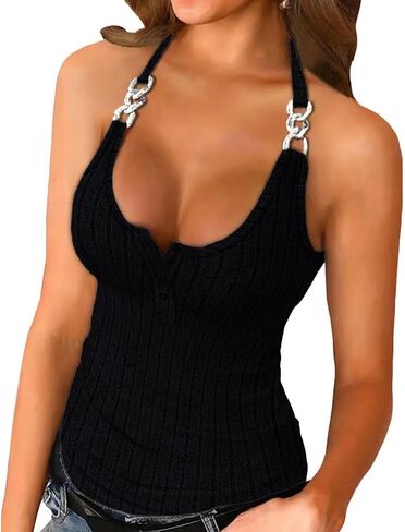 Womens Rib Knit Button Tank Tops Summer Sleeveless Casual Fashion Basic Solid Shirts in Saudi Arabia