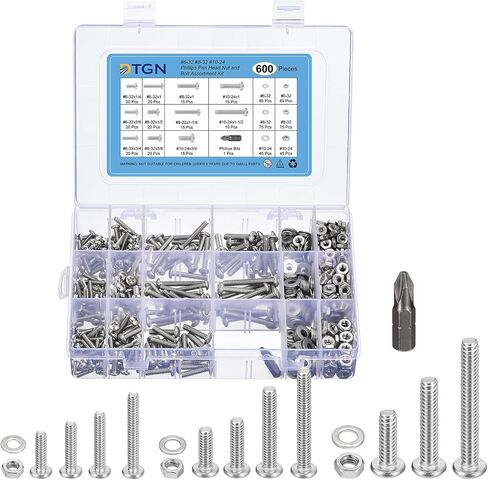 600Pcs Nuts and Bolts Assortment Kit, 6-32#8-32#10-24 Phillips Pan Head Machine Screws, 304 Stainless Steel 1/2", 1/4", 5/8", 3/4", 1" Screws Assortment Kit with Storage Case in Saudi Arabia