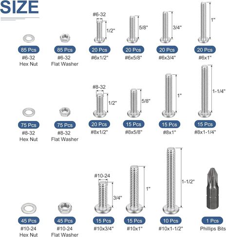 600Pcs Nuts and Bolts Assortment Kit, 6-32#8-32#10-24 Phillips Pan Head Machine Screws, 304 Stainless Steel 1/2", 1/4", 5/8", 3/4", 1" Screws Assortment Kit with Storage Case in Saudi Arabia