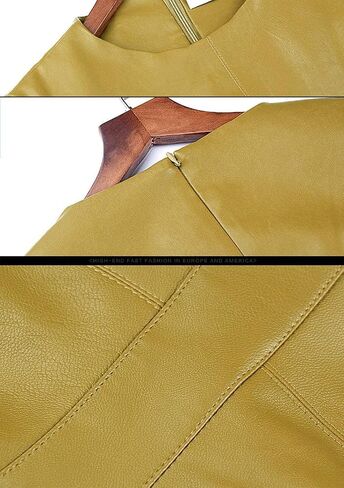 LAI MENG FIVE CATS Womens Faux Leather Fashion Bodycon A-line Midi Dress with Belted in Saudi Arabia