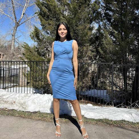Women Bodycon Midi Dress Crewneck Sleeveless Casual Tie Waist Summer Party Club Tank Dresses in Saudi Arabia