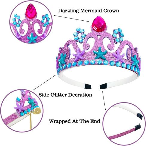 Mermaid 6th Birthday Decorations for Girls, Purple Glitter Mermaid Crown and Mermaid Sash, 20pcs Colorful Mermaid Balloons and Number 6th Birthday Foil Balloons for Girls Birthday Favors in Saudi Arabia