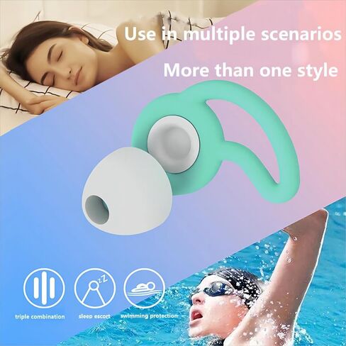 سدادات الأذن - فائقة النعومة، نوم قابل للتخصيص، السفر، الحساسية، حماية من الضوضاء، لعزل إلغاء الصوت، تقليل يصل إلى -30 ديسيبل، NRR 15، قابلة لإعادة الاستخدام ومستدامة (أخضر) in Kuwait