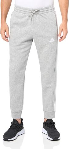 adidas Men's Essentials Fleece 3-Stripes Tapered Cuff Pants, Medium Grey Heather in Saudi Arabia