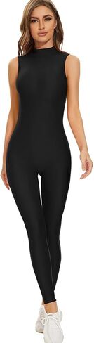 بدلة Kepblom Bodycon للنساء من الألياف اللدنة بدون أكمام ورقبة عالية وسحاب Unitard، أسود، L in Kuwait