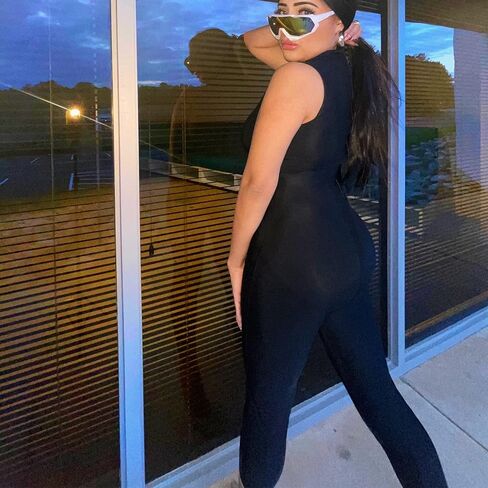 بدلة Kepblom Bodycon للنساء من الألياف اللدنة بدون أكمام ورقبة عالية وسحاب Unitard، أسود، L in Kuwait