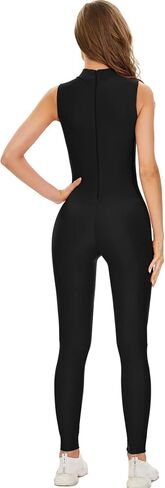 بدلة Kepblom Bodycon للنساء من الألياف اللدنة بدون أكمام ورقبة عالية وسحاب Unitard، أسود، L in Kuwait