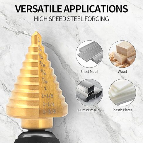 مجموعة رؤوس مثقاب متدرجة مكونة من 6 قطع، رؤوس مثقاب متدرجة 50 مقاسًا من Unibit Titanium HSS مع ثقب مركزي تلقائي إضافي للمعادن والألمنيوم والخشب والبلاستيك، مع علبة من الألومنيوم in Kuwait