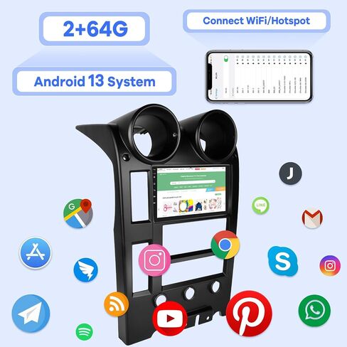 راديو سيارة 2 جيجابايت + 64 جيجابايت لسيارة Hummer H2 2002 2003 2004 2005 2006 2007، Android 13 شاشة لمس Hummer H2 ستيريو، Carplay/Android Auto/Wi-Fi/Bluetooth/1080P+AHD كاميرا احتياطية in Saudi Arabia