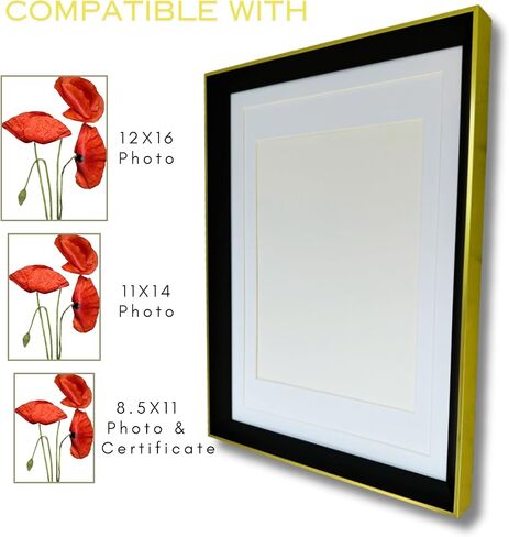 إطار صورة مقاس 12 × 16، مع حصيرة مقاس 11 × 14 و8.5 × 11 أو 12 × 16 بدون حصيرة، إطارات صور معرض الحائط، لون ذهبي وأسود فاخر in Kuwait