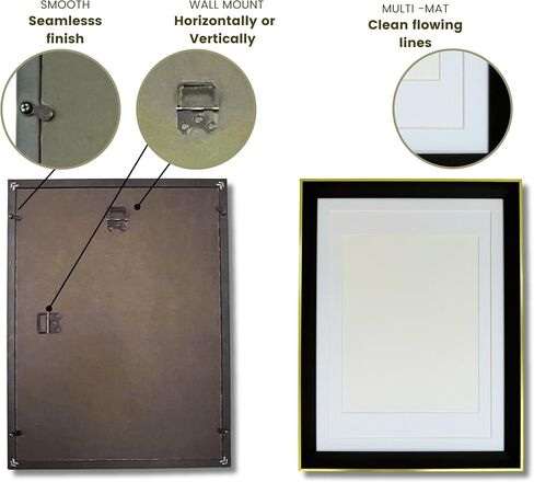 إطار صورة مقاس 12 × 16، مع حصيرة مقاس 11 × 14 و8.5 × 11 أو 12 × 16 بدون حصيرة، إطارات صور معرض الحائط، لون ذهبي وأسود فاخر in Kuwait