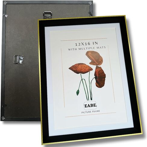 إطار صورة مقاس 12 × 16، مع حصيرة مقاس 11 × 14 و8.5 × 11 أو 12 × 16 بدون حصيرة، إطارات صور معرض الحائط، لون ذهبي وأسود فاخر in Kuwait