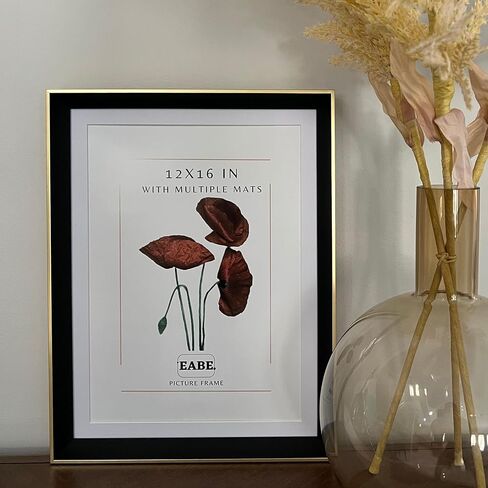 إطار صورة مقاس 12 × 16، مع حصيرة مقاس 11 × 14 و8.5 × 11 أو 12 × 16 بدون حصيرة، إطارات صور معرض الحائط، لون ذهبي وأسود فاخر in Kuwait