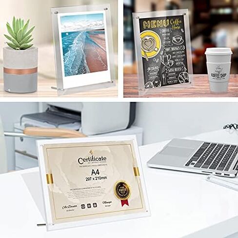 NC Clear Acrylic Picture Frame, Beveled Frameless Plexiglass, Photo with Standoff Photo Frame, Desktop Frameless Display Self Standing for Document Certificate Artwork (8x10) in Saudi Arabia