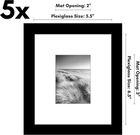 Americanflat 5x6 Picture Frame with Polished Plexiglass - Set of 5 - Use as 2x3 Frame with Mat or 5x6 Frame Without Mat - Galleria Collection - Gallery Frames for Tabletop and Wall Display - Black in Saudi Arabia