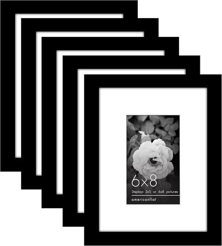 Americanflat 5x6 Picture Frame with Polished Plexiglass - Set of 5 - Use as 2x3 Frame with Mat or 5x6 Frame Without Mat - Galleria Collection - Gallery Frames for Tabletop and Wall Display - Black in Saudi Arabia