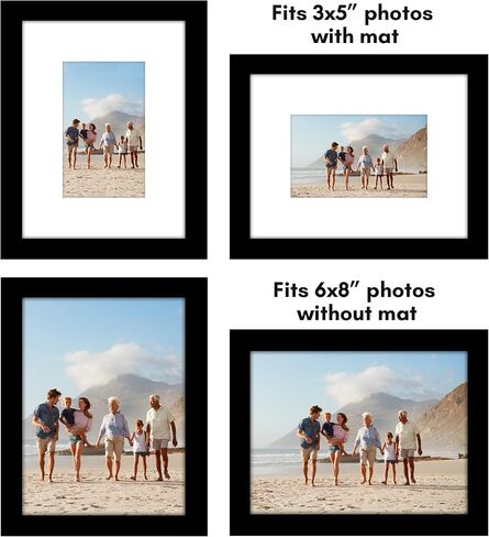 Americanflat 5x6 Picture Frame with Polished Plexiglass - Set of 5 - Use as 2x3 Frame with Mat or 5x6 Frame Without Mat - Galleria Collection - Gallery Frames for Tabletop and Wall Display - Black in Saudi Arabia