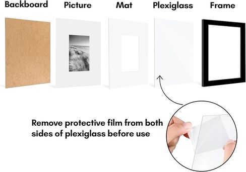 Americanflat 5x6 Picture Frame with Polished Plexiglass - Set of 5 - Use as 2x3 Frame with Mat or 5x6 Frame Without Mat - Galleria Collection - Gallery Frames for Tabletop and Wall Display - Black in Saudi Arabia