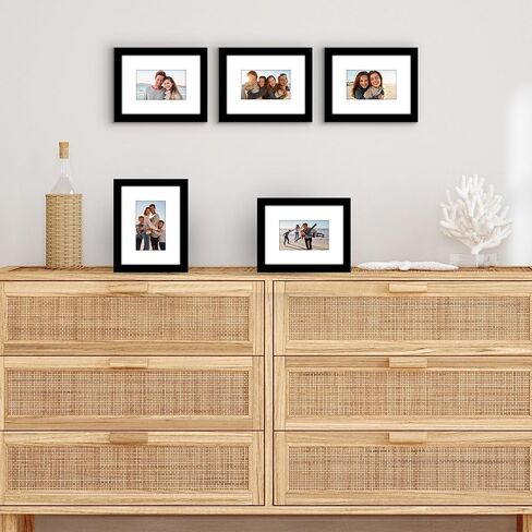 Americanflat 5x6 Picture Frame with Polished Plexiglass - Set of 5 - Use as 2x3 Frame with Mat or 5x6 Frame Without Mat - Galleria Collection - Gallery Frames for Tabletop and Wall Display - Black in Saudi Arabia