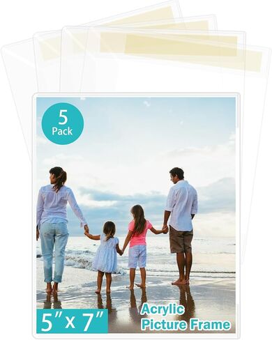 4x6 Inch Acrylic Picture Frames, Clear Photo Frame for Wall with Tape, No Drilling Frameless Picture Frames, Pack of 5 Floating Hanging Picture Frames 4 x 6 for Home, School, Office in Saudi Arabia